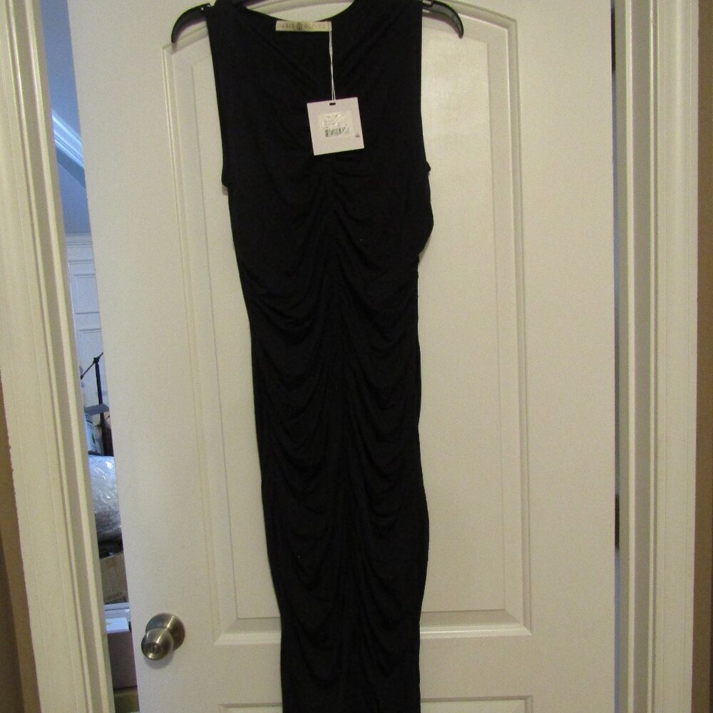 NWT MARIE OLIVER Roxie Ruched Maxi 54" Long Black Dress Size Med Sleeveless